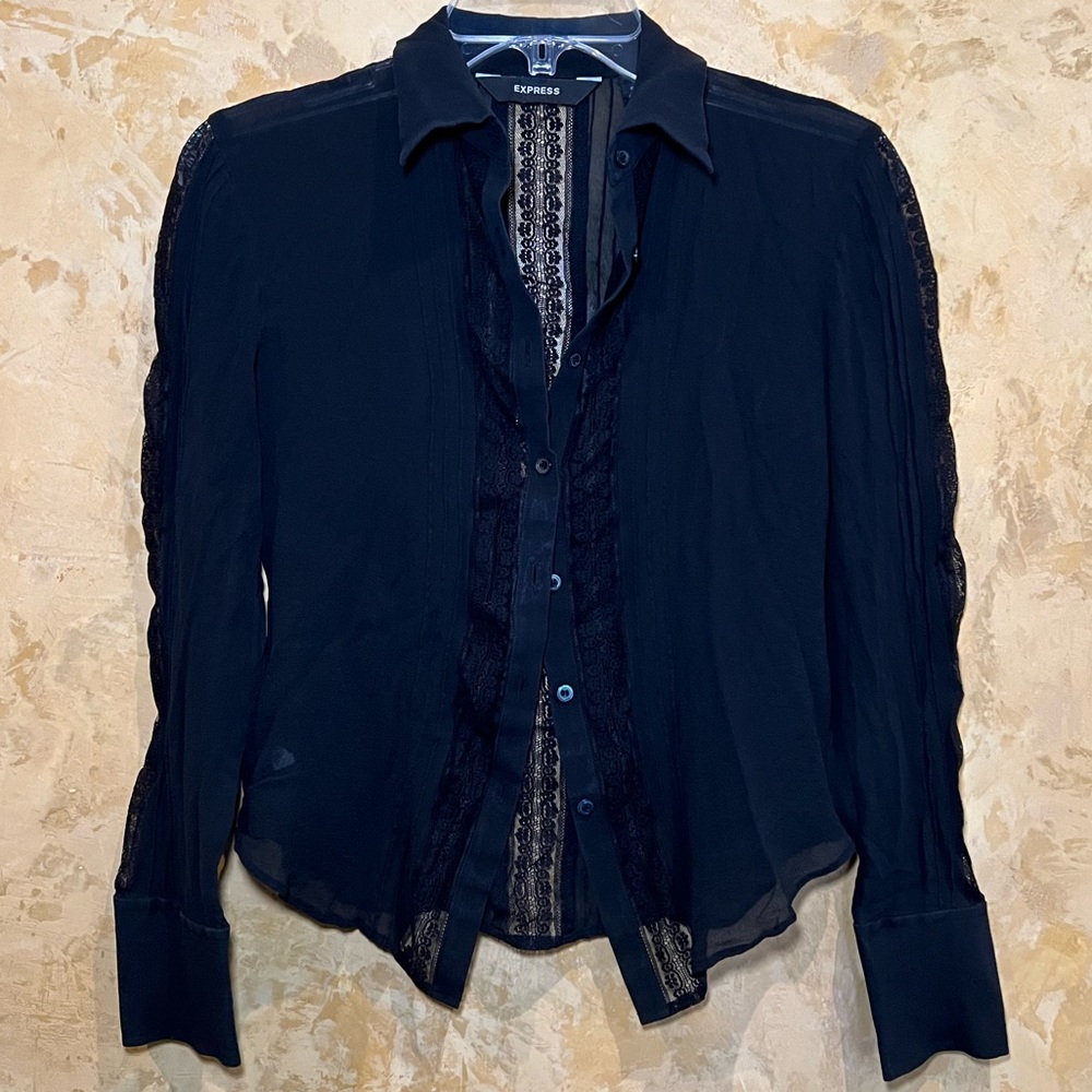 Express Black Lace Blouse, Size 3/4